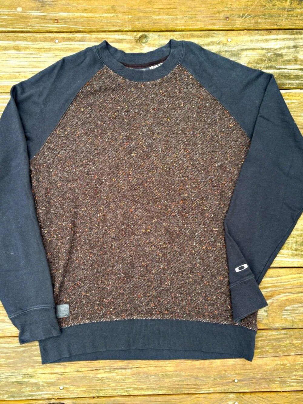 Vintage 2000s Oakley Mixed Knit Raglan Crewneck Sweatshirt XL Brown Black Y2K